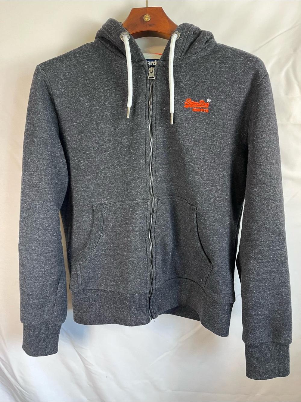 Superdry Orange Label Zip Hoodie Men’s Large Charcoal Gray Full Zip Sweatshirt